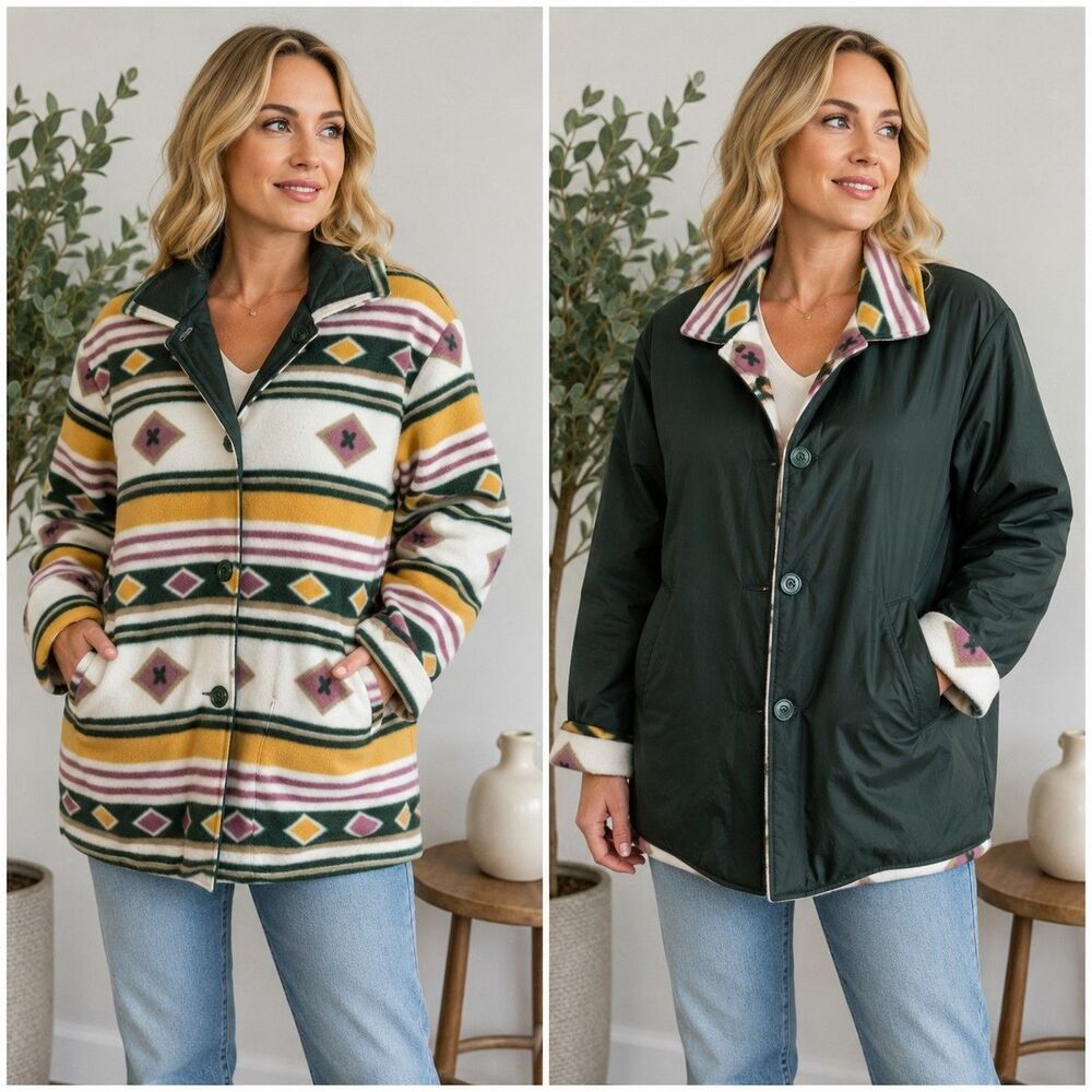 Vintage FUDA Reversible Jacket Small Silk Fleece Southwestern Geometric Coat